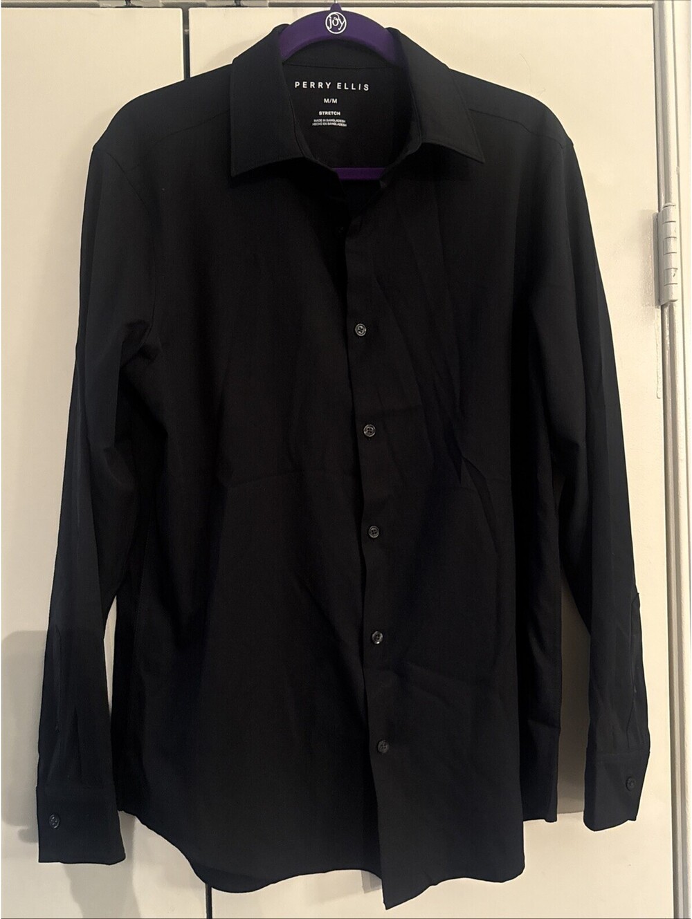 Perry Ellis Mens Medium Black Stretch Long Sleeve Button Down Dress Shirt Medium